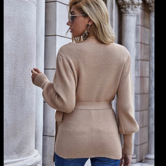 NWOT. Rib-knit Tie Side Wrap Sweater - Picture 2 of 5